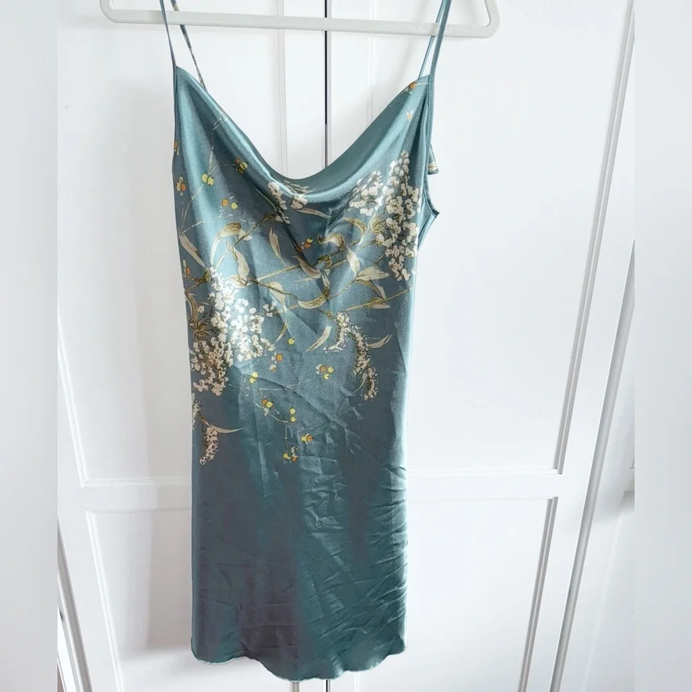 Floral Print Satin Slip Dress Sleepwear Cowl Neck Sz Medium - Picture 4 of 11